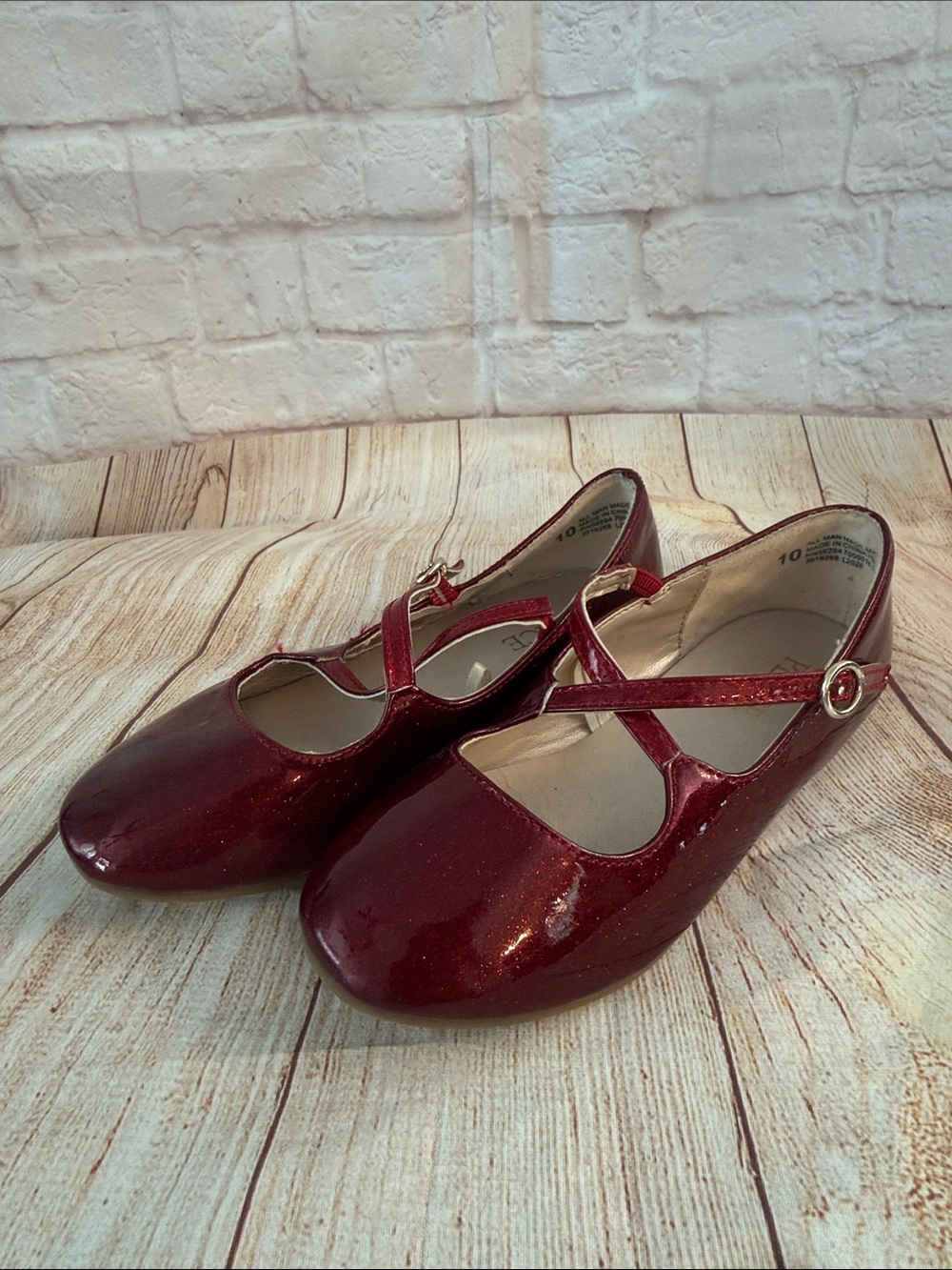 Girls Mary Jane Dress Shoes - Red Glitter- Size 10 Toddler